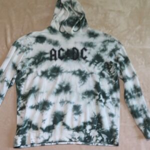 AC/DC Mens Green White Tie Dye Graphic Hoodie Sweatshirt XL Rock Band Logo